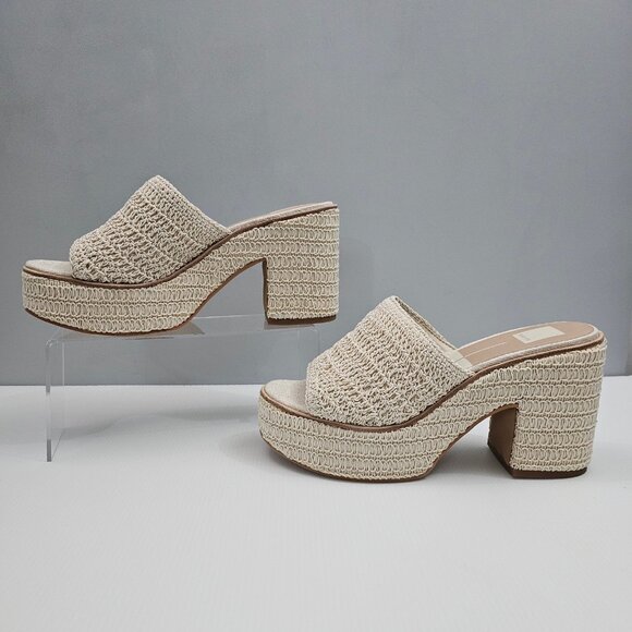 NEW Dolce Vita Ladin Wedge Womens 10 Ivory Cream Woven Heels Platform Sandal - Picture 2 of 13
